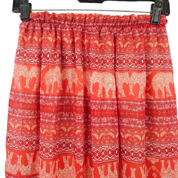 Blue Rain Pleated Elephant Print Long Skirt Size S Stretchy Elastic Waist Boho - Picture 8 of 13